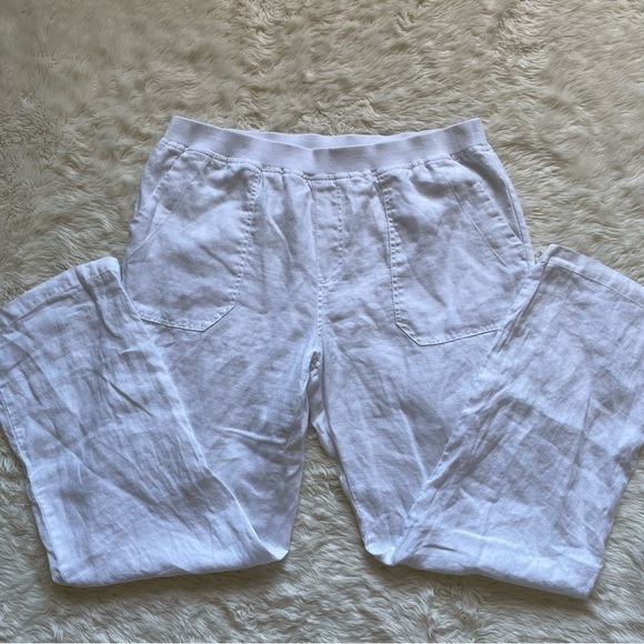 Coldwater Creek Pants Pull On Elastic Waist 100% Linen White 16 - Picture 2 of 12